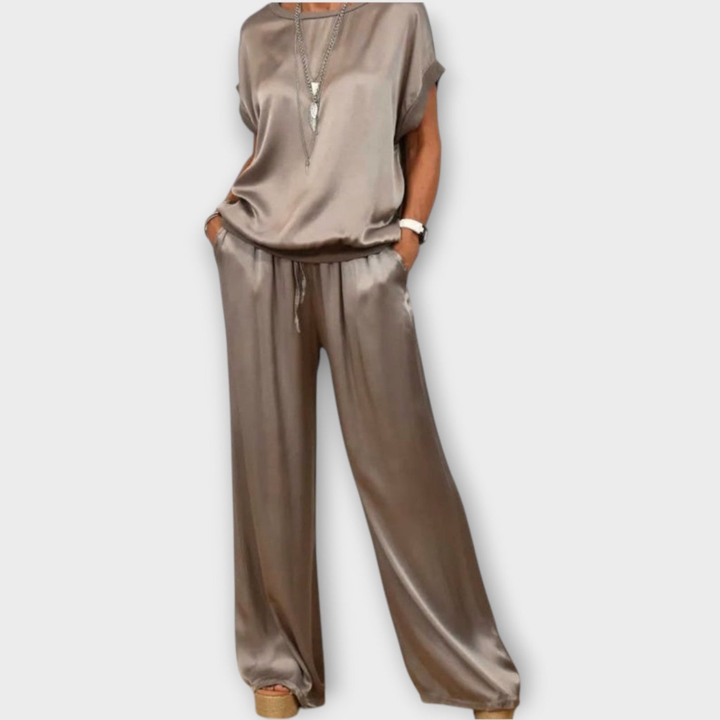 Lucia | Women's Satin Wide-Leg Two-Piece Co-ord Set