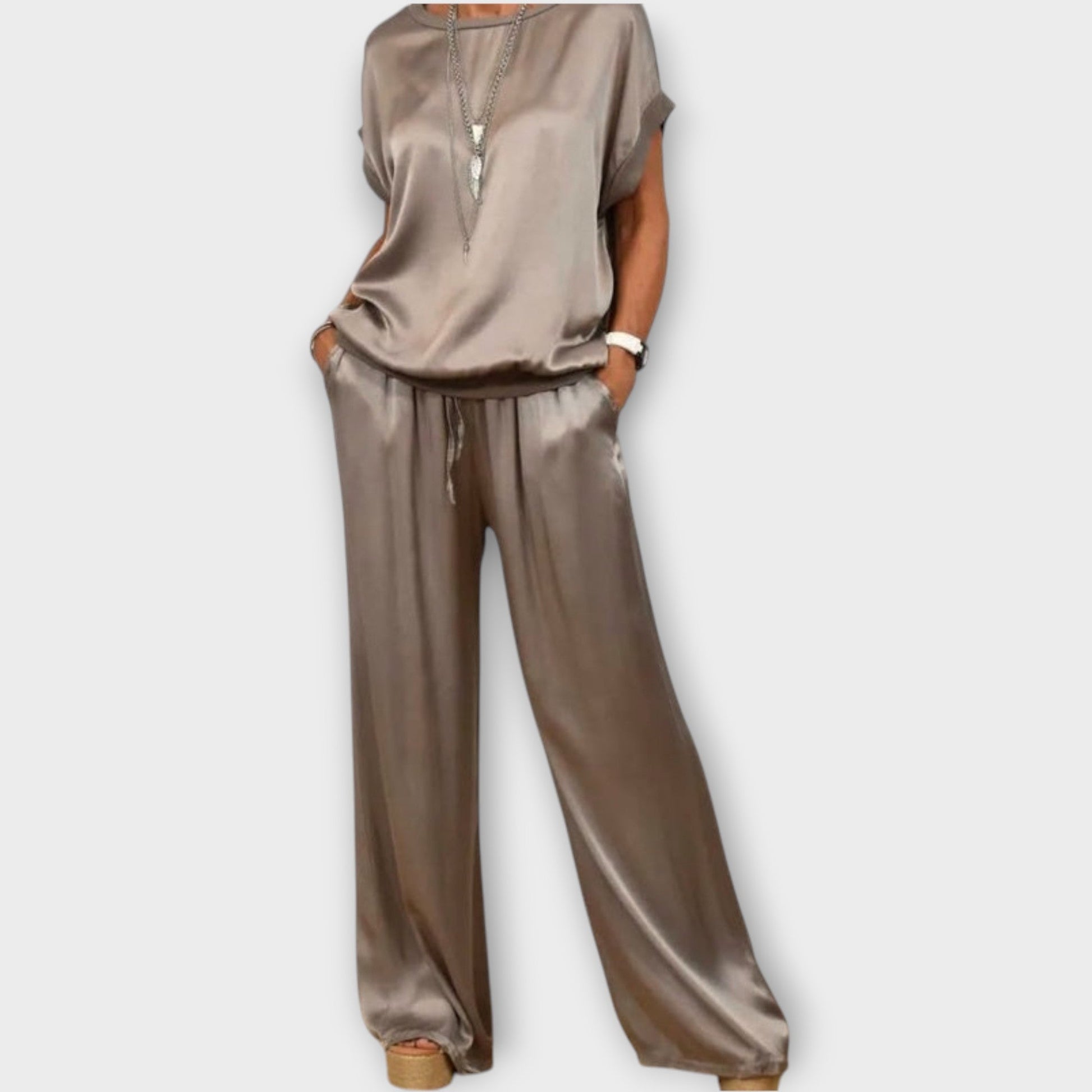 Lucia | Women's Satin Wide-Leg Two-Piece Co-ord Set