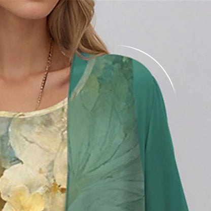Lynn | Open Front Chiffon Overlay Floral Print Midi Elegant Dress