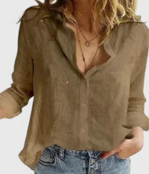 Elena | Long Sleeve Button Down Lapel Collar Relaxed Linen Blouse