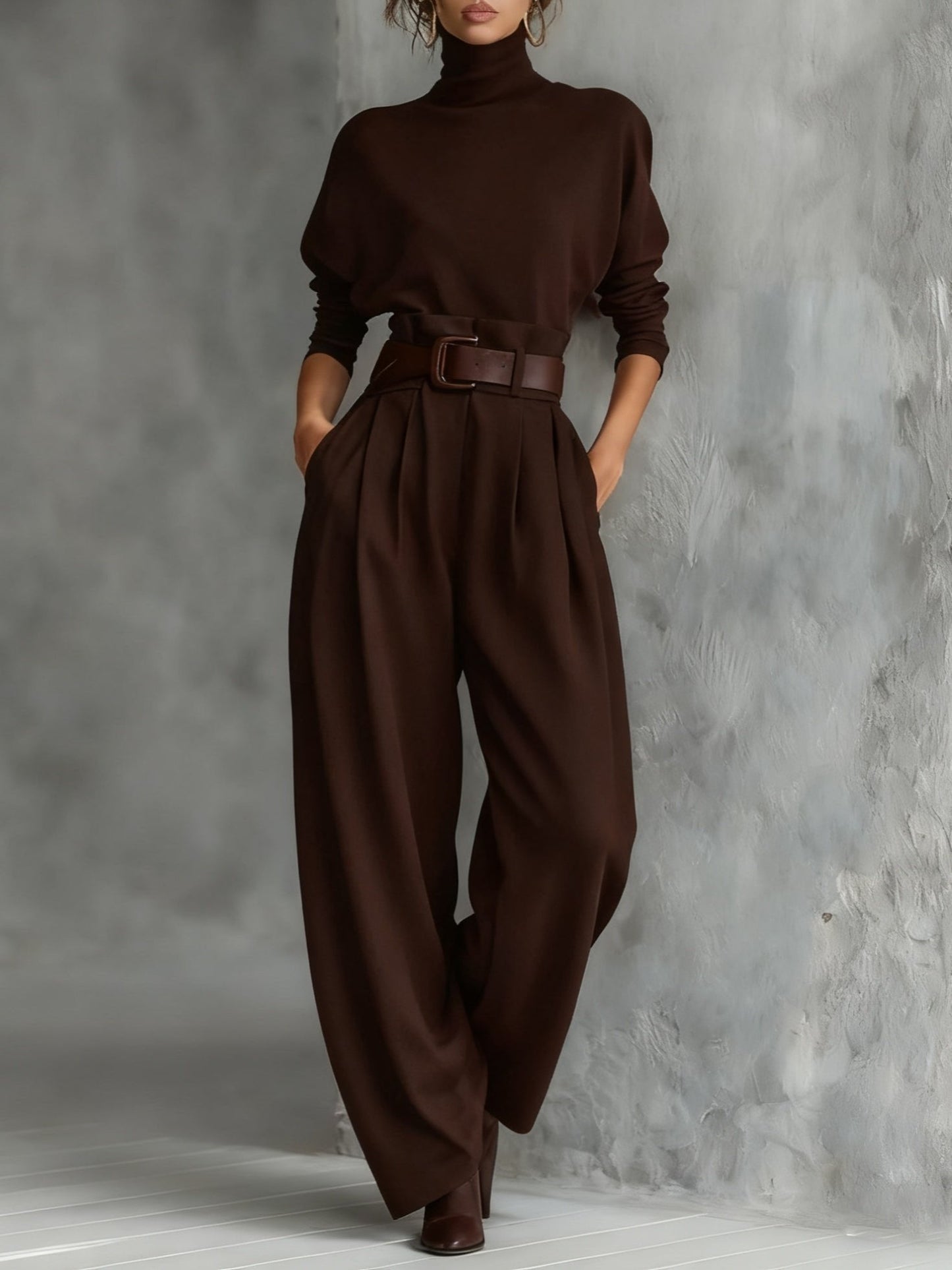 Luna | Turtleneck Long Sleeve High Waist Elegant Jumpsuit Set