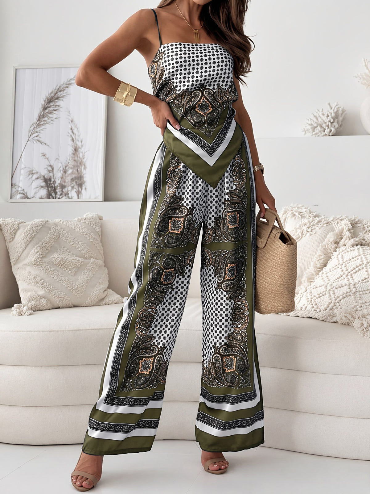 Marisol | Women's Boho Paisley Print Cami Wide Leg Two Piece Set