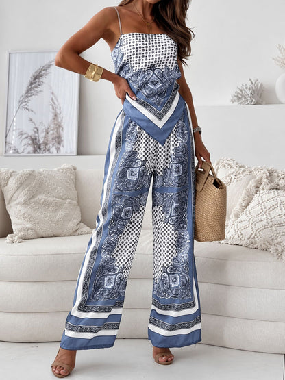Marisol | Women's Boho Paisley Print Cami Wide Leg Two Piece Set