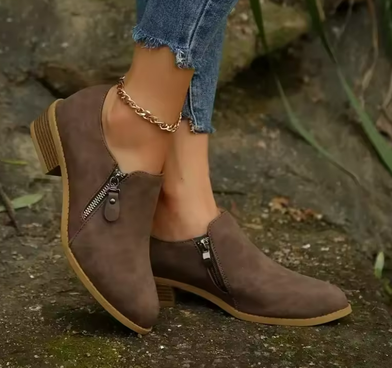 Wendell | Women's Zip-Up Faux Suede Block Heel Ankle Shoe