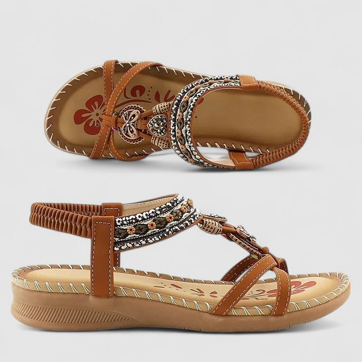 Maryna | Flat Sandals Boho Beaded Thong Orthopedic Elastic
