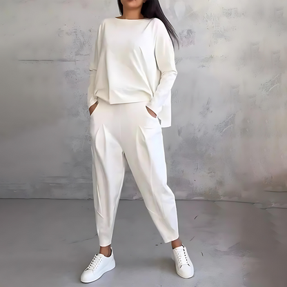 Marlowe | Women's Loose-Fit Long Sleeve Top and Tapered Trousers Co-Ord Set