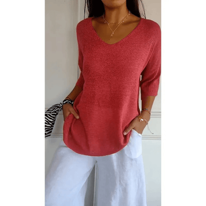 Fiona | Relaxed V Neck 3/4 Sleeve Casual Top