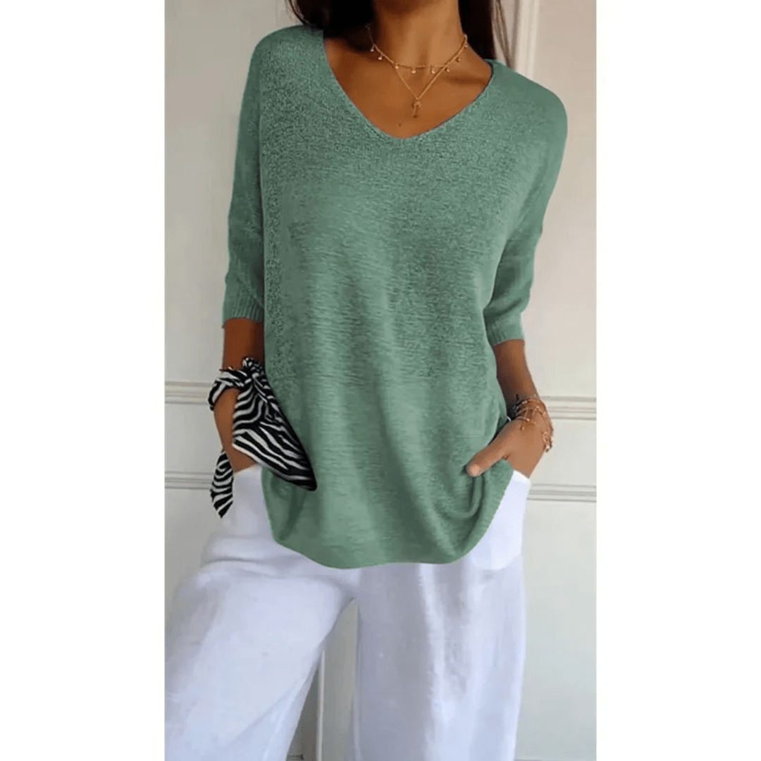 Fiona | Relaxed V Neck 3/4 Sleeve Casual Top