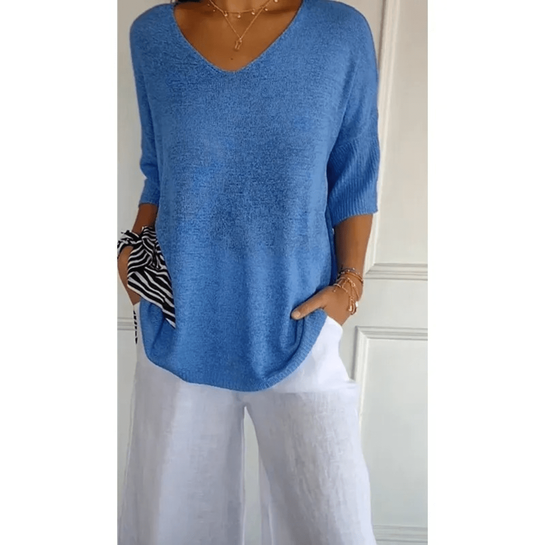Fiona | Relaxed V Neck 3/4 Sleeve Casual Top