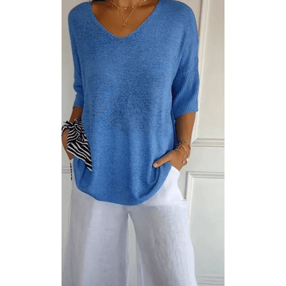 Fiona | Relaxed V Neck 3/4 Sleeve Casual Top
