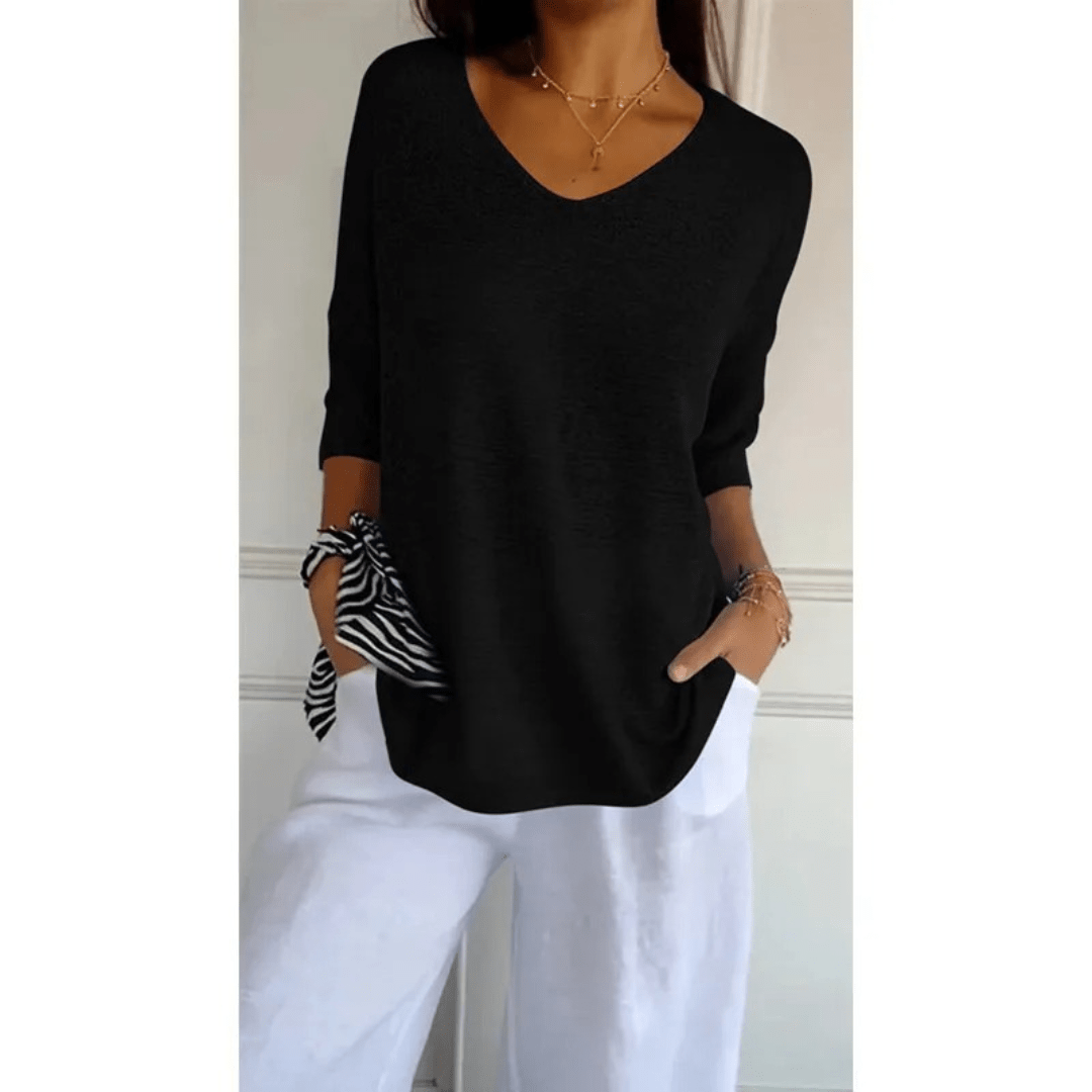 Fiona | Relaxed V Neck 3/4 Sleeve Casual Top