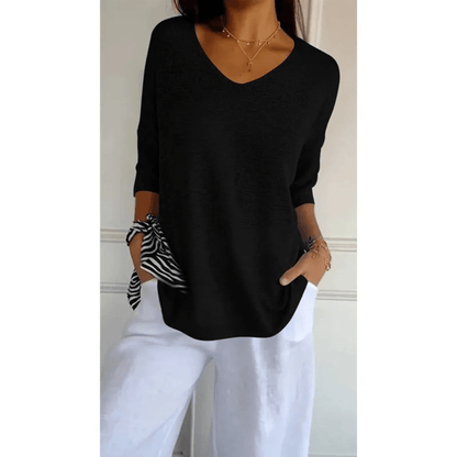 Fiona | Relaxed V Neck 3/4 Sleeve Casual Top