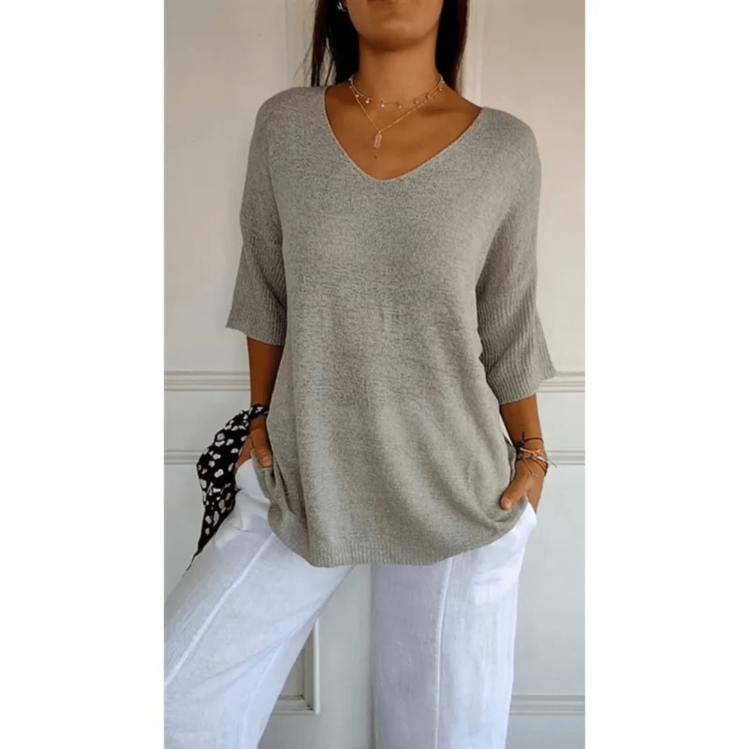 Fiona | Relaxed V Neck 3/4 Sleeve Casual Top