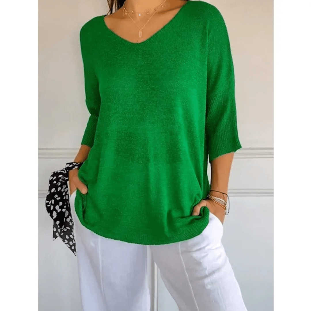 Fiona | Relaxed V Neck 3/4 Sleeve Casual Top