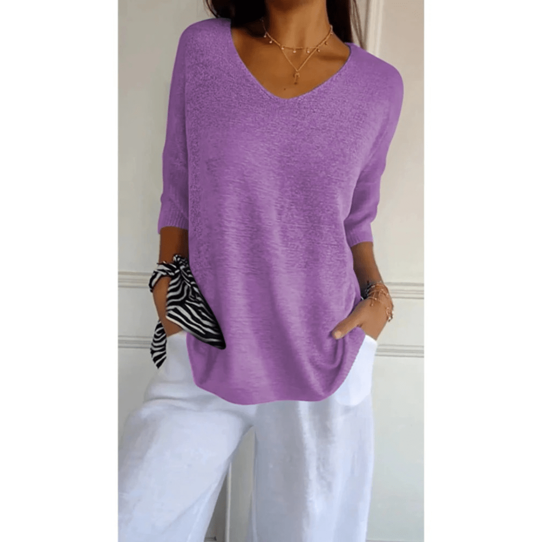 Fiona | Relaxed V Neck 3/4 Sleeve Casual Top