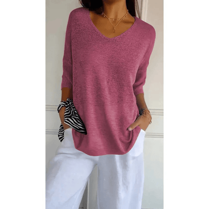 Fiona | Relaxed V Neck 3/4 Sleeve Casual Top
