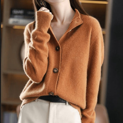 Rosalind | Women's Cashmere Blend Button-Front Mock Neck Knit Cardigan