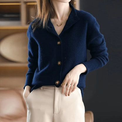 Rosalind | Women's Cashmere Blend Button-Front Mock Neck Knit Cardigan