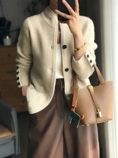 Rosalind | Women's Button-Front Stand Collar Knit Cardigan