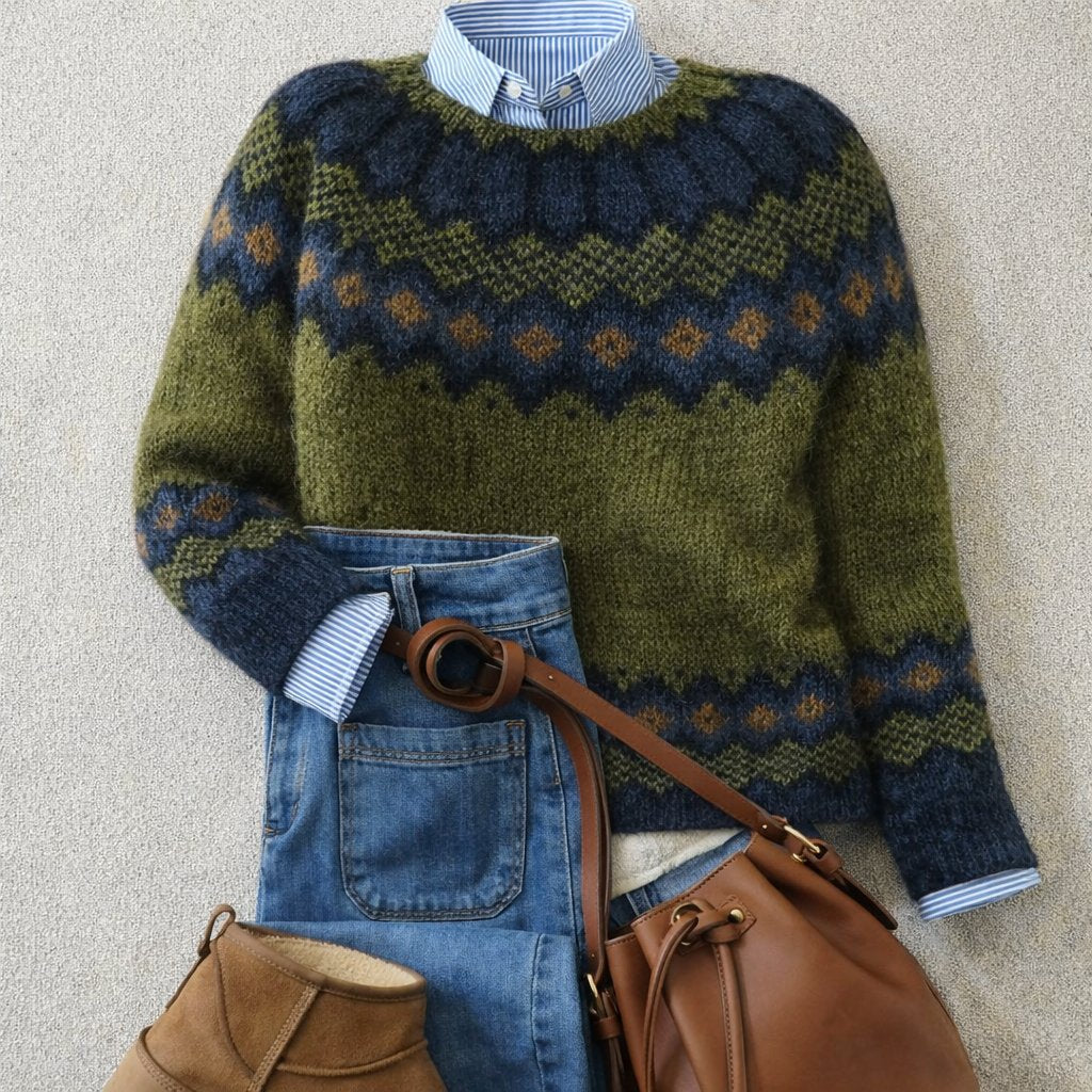 Rosalie | Women's Fair Isle Nordic Knit Relaxed-Fit Crew-Neck Jumper