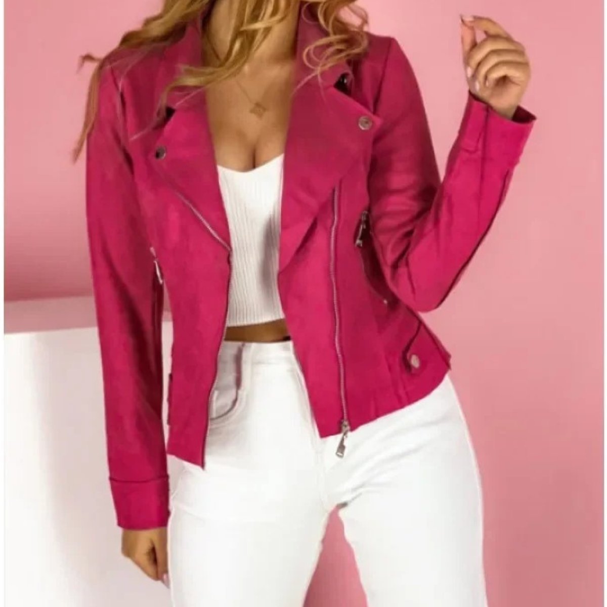 Elowyn | Women's Faux Leather Convertible Collar Zip-Up Moto Jacket