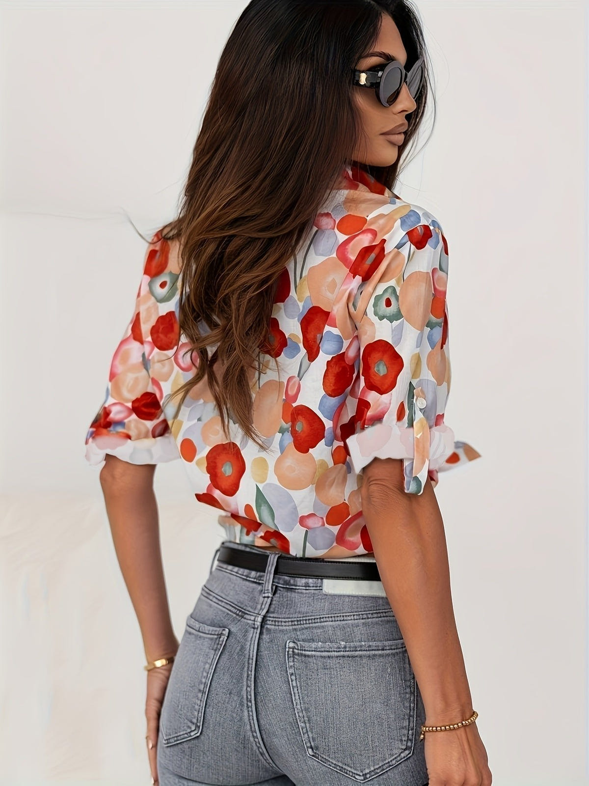 Poppy | Floral Print Spread Collar Long Sleeve Oversized Blouse