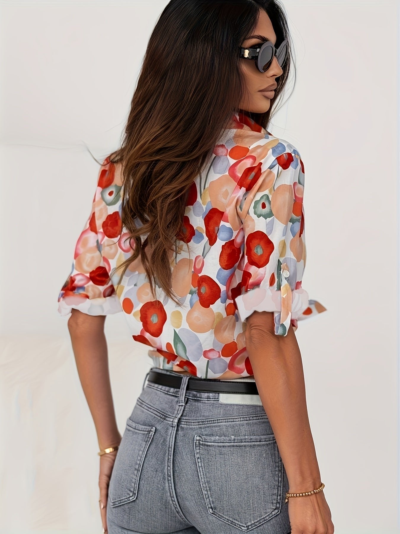 Poppy | Floral Print Spread Collar Long Sleeve Oversized Blouse