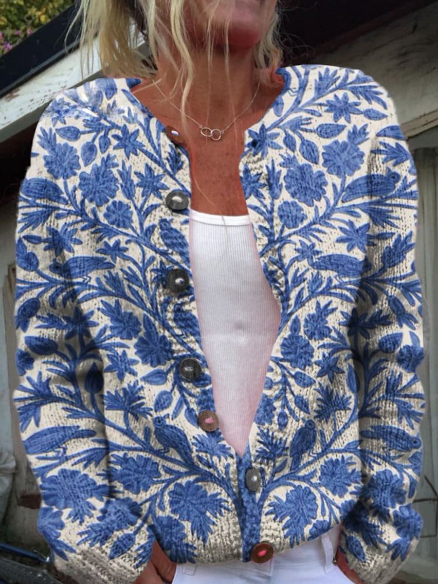 Marnie | Women's Floral Embroidered Button-Front Knit Cardigan