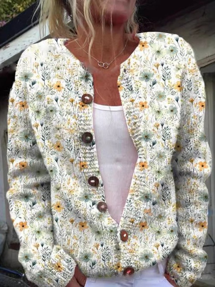 Marnie | Women's Floral Embroidered Button-Front Knit Cardigan