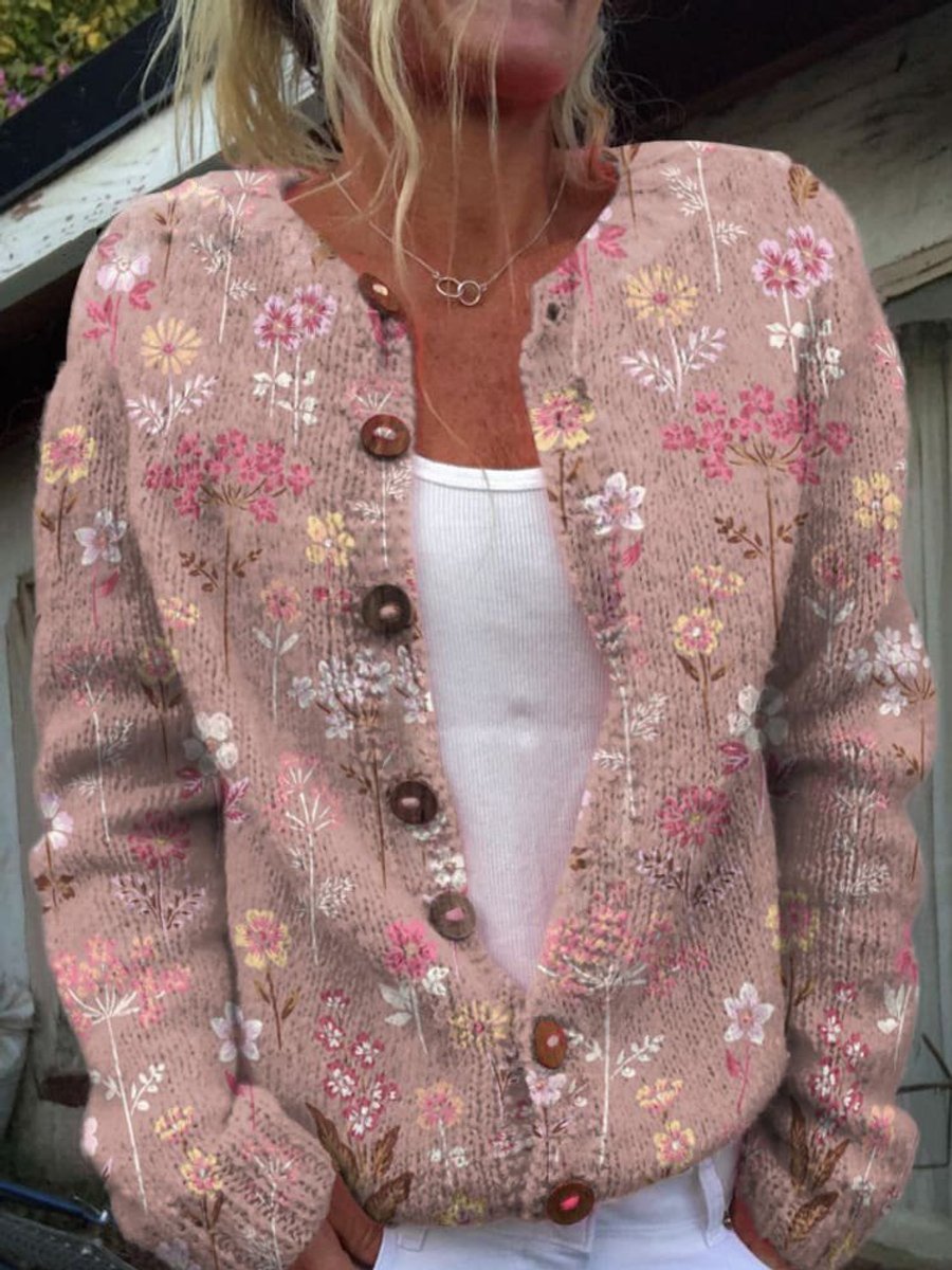 Marnie | Women's Floral Embroidered Button-Front Knit Cardigan