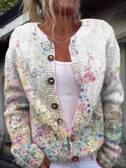 Marnie | Women's Floral Embroidered Button-Front Knit Cardigan