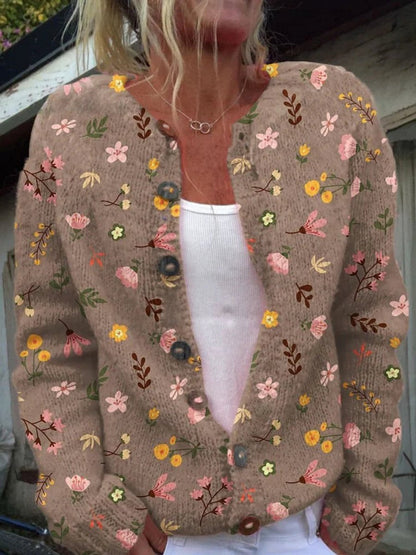 Marnie | Women's Floral Embroidered Button-Front Knit Cardigan