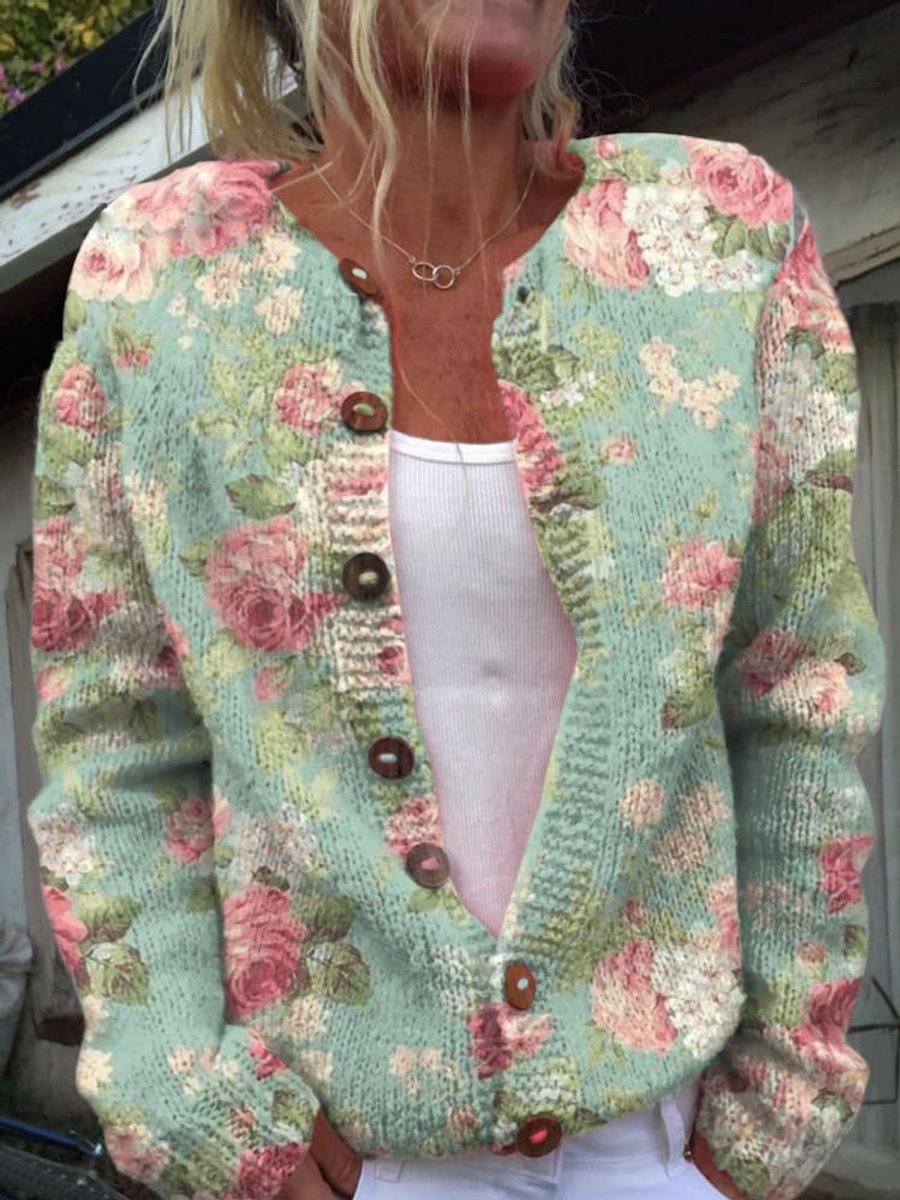 Marnie | Women's Floral Embroidered Button-Front Knit Cardigan
