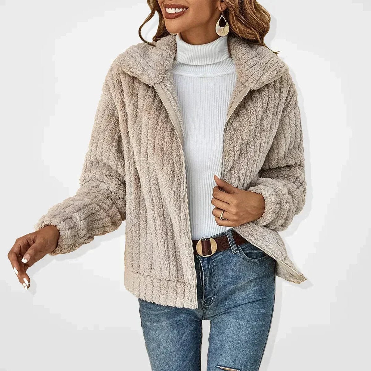 Lorna | Women's Fluffy Plush Zip-Up Sherpa Fleece Jacket