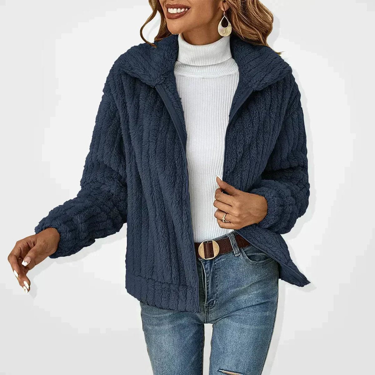 Lorna | Women's Fluffy Plush Zip-Up Sherpa Fleece Jacket