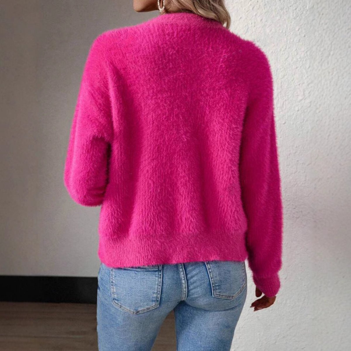 Nolwenn | Women's Fluffy V-Neck Button-Front Knit Cardigan