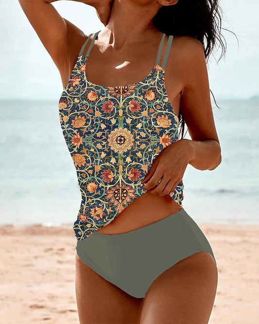 Emma | Boho Floral Tankini Set High Waisted Double Strap