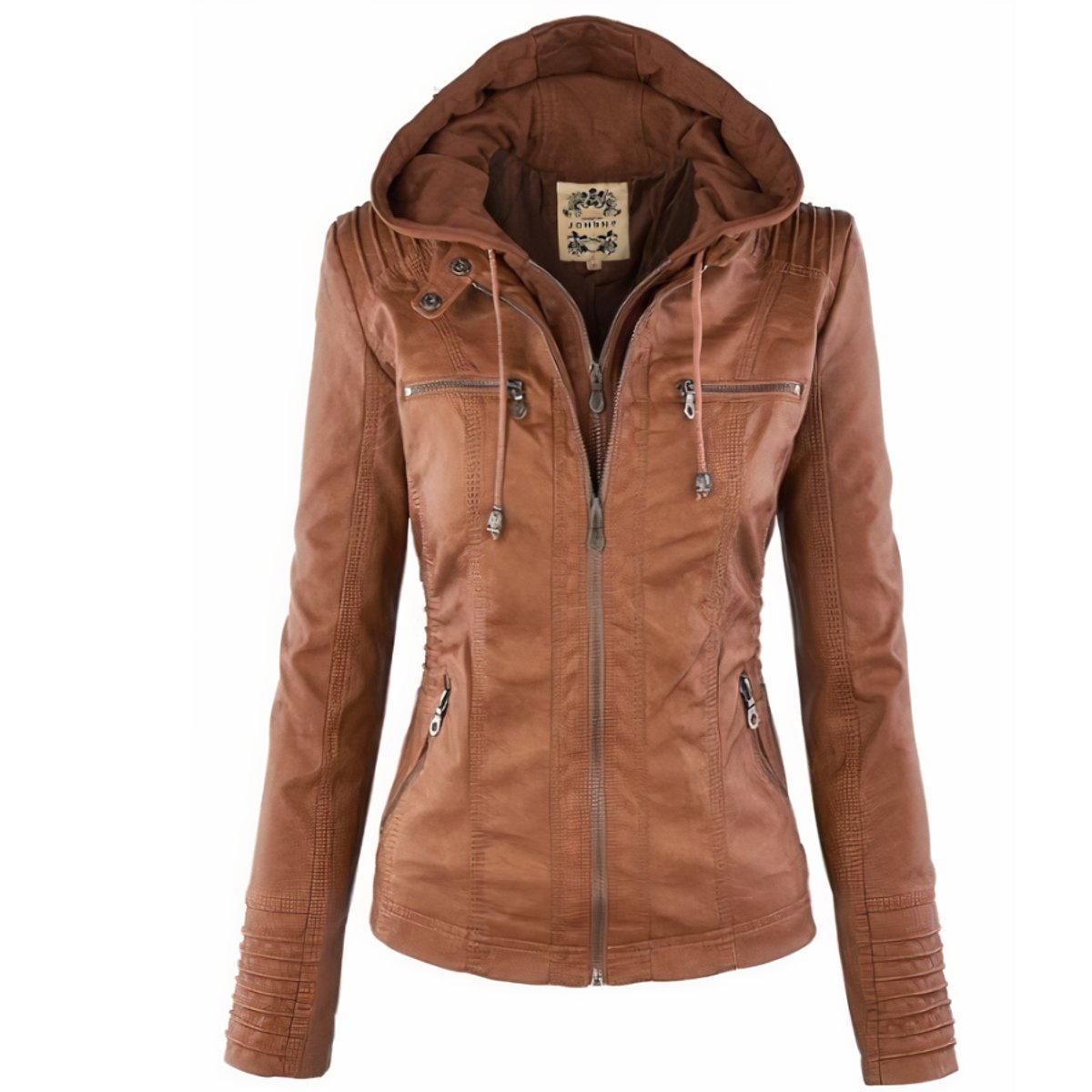 Rosalind | Women's Hooded Moto Faux Leather Removable Hood Jacket