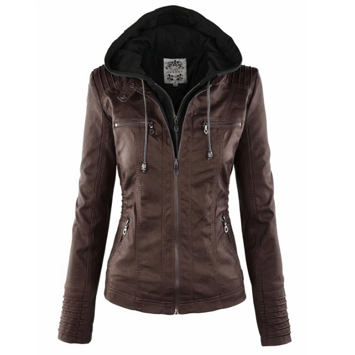 Rosalind | Women's Hooded Moto Faux Leather Removable Hood Jacket