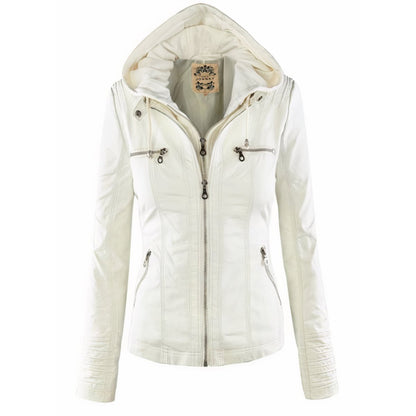 Rosalind | Women's Hooded Moto Faux Leather Removable Hood Jacket