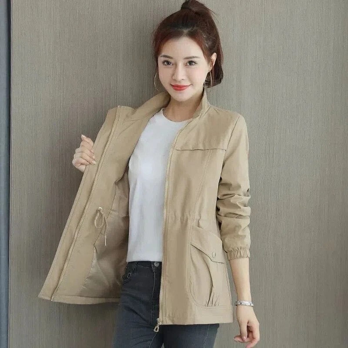 Odessa | Women's Lightweight Zip-Up Drawstring Waist Cargo Pocket Bomber Jacket