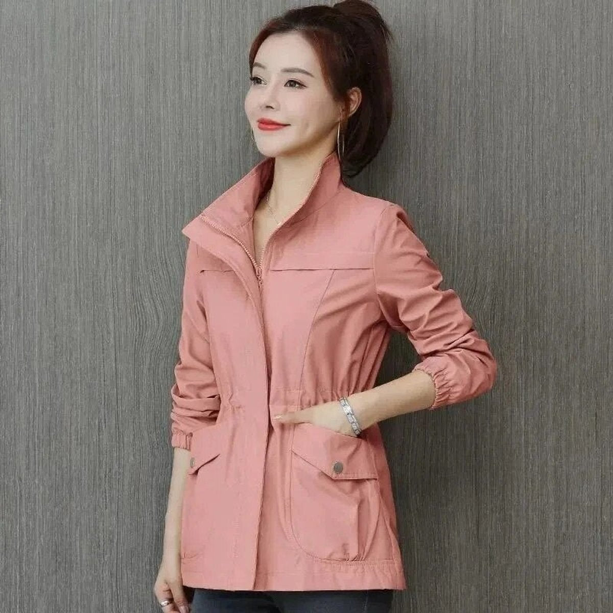 Odessa | Women's Lightweight Zip-Up Drawstring Waist Cargo Pocket Bomber Jacket