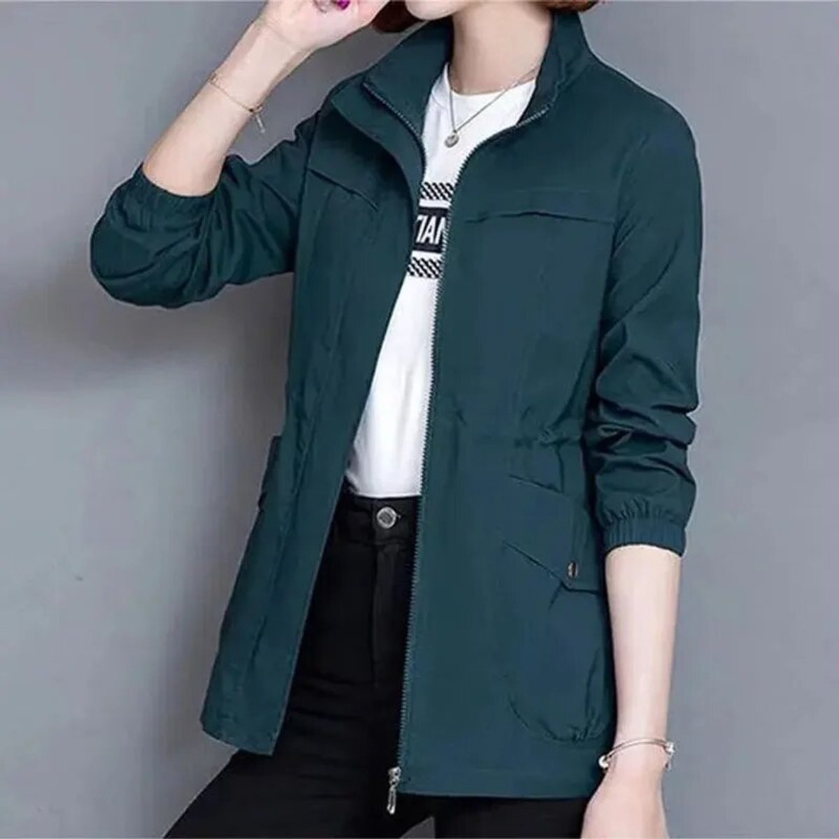 Odessa | Women's Lightweight Zip-Up Drawstring Waist Cargo Pocket Bomber Jacket