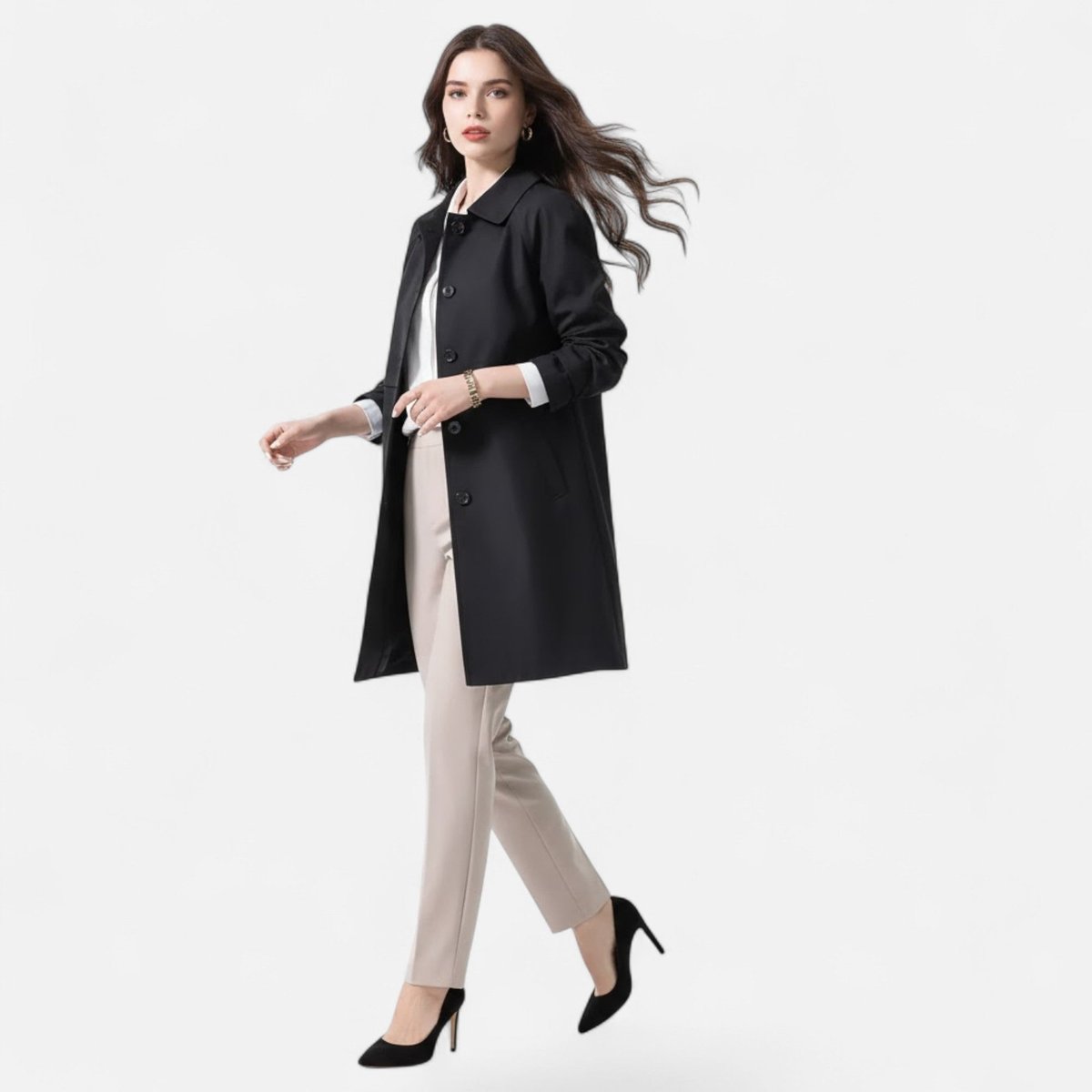 Elettra | Women's Mid-Length Double-Breasted Trench Coat