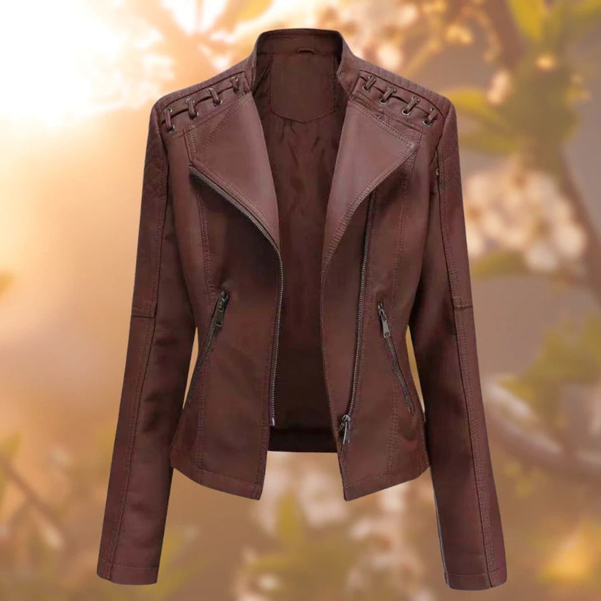 Rosalind | Women's Moto Zip-Up Faux Leather Biker Jacket