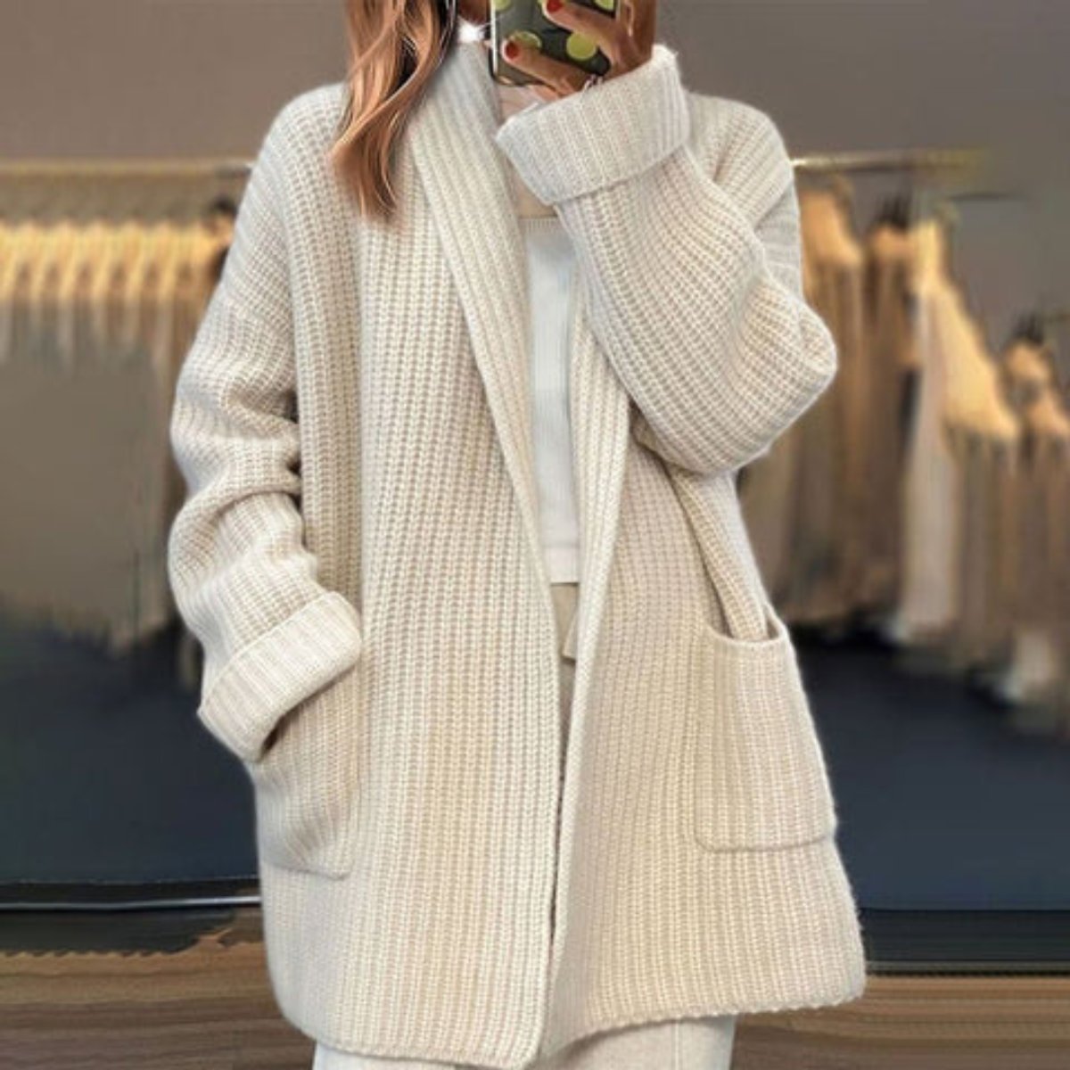 Cordelia | Women's Oversized Open-Front Scarf Collar Knit Cardigan