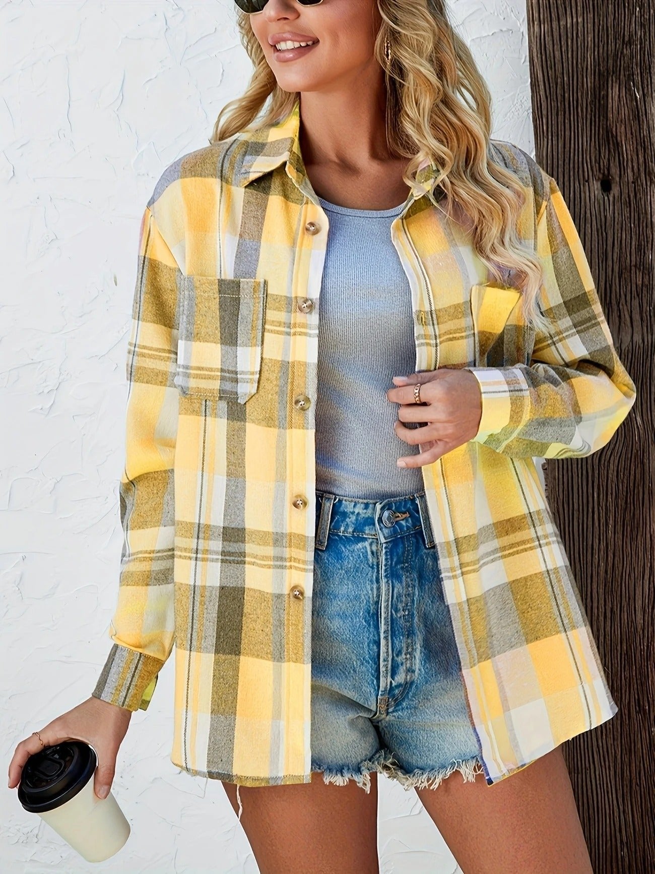 Rosalind | Women's Oversized Plaid Flannel Long Sleeve Button-Up Shirt