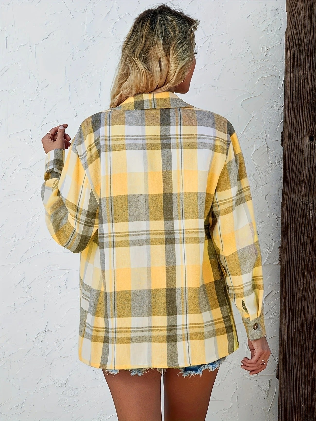 Delphara | Women's Oversized Plaid Long Sleeve Button-Up Shirt