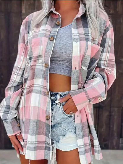 Rosalind | Women's Oversized Plaid Flannel Long Sleeve Button-Up Shirt