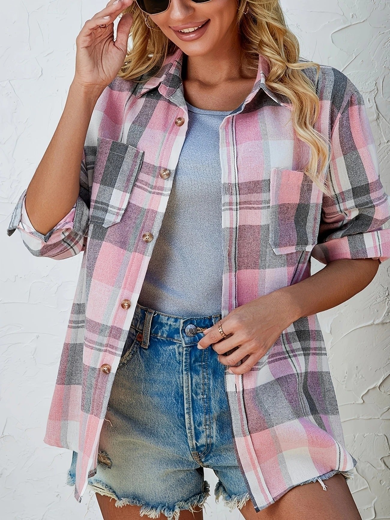 Rosalind | Women's Oversized Plaid Flannel Long Sleeve Button-Up Shirt